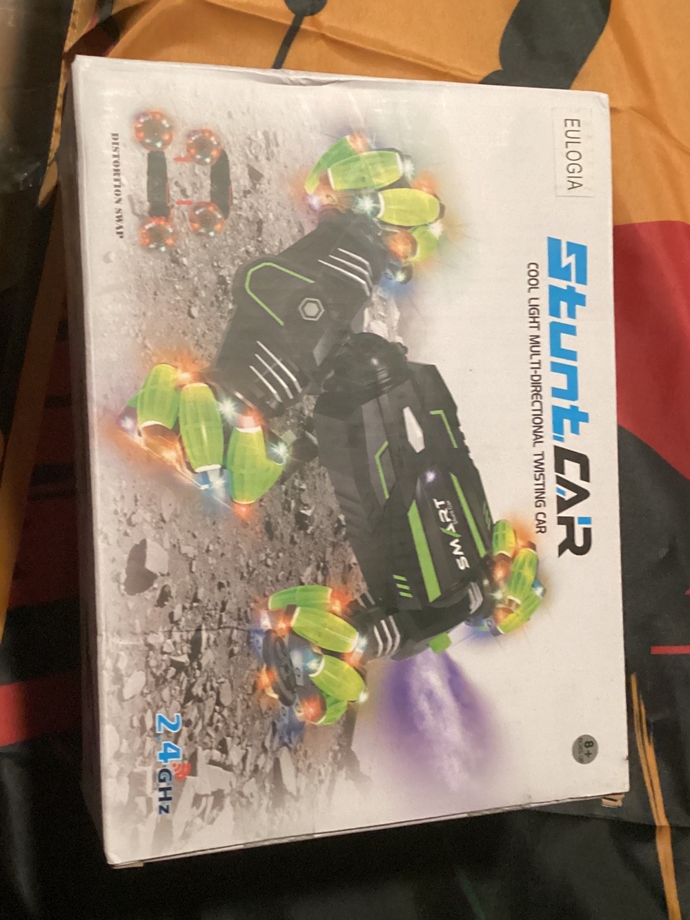 Stunt Car in Black and Neon Green with Multicolor LED Wheels